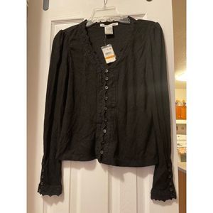 Black blouse with lace and button detail